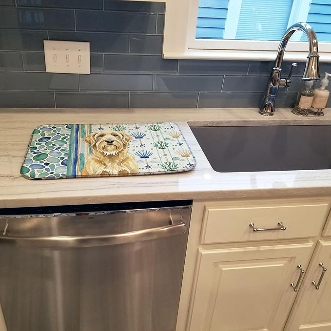 Caroline's Treasures Wheaten and Tan Otterhound Coastal Sea Glass Dish Drying Mat Absorbent Dish Drying Mat Pad for Kitchen Counter Dish Drainer Mat for Countertop 14 x 21 Multicolor