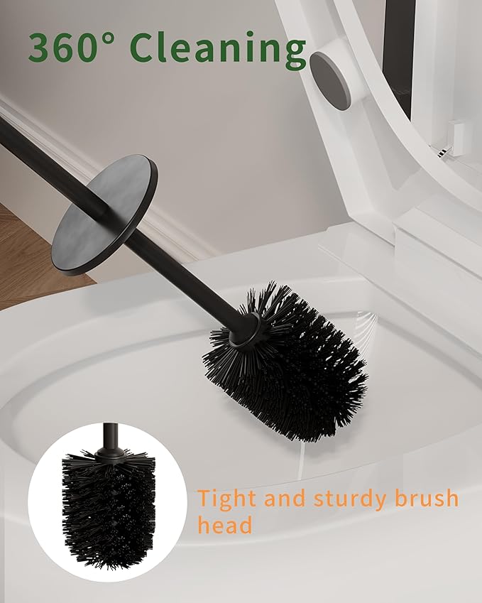 Toilet Brush and Holder Set Toilet Bowl Brush for Bathroom with Long Handle Stainless Steel Toilet Cleaner Brush with Durable Scrubbing BristlesSplash-Proof (Matte Black)