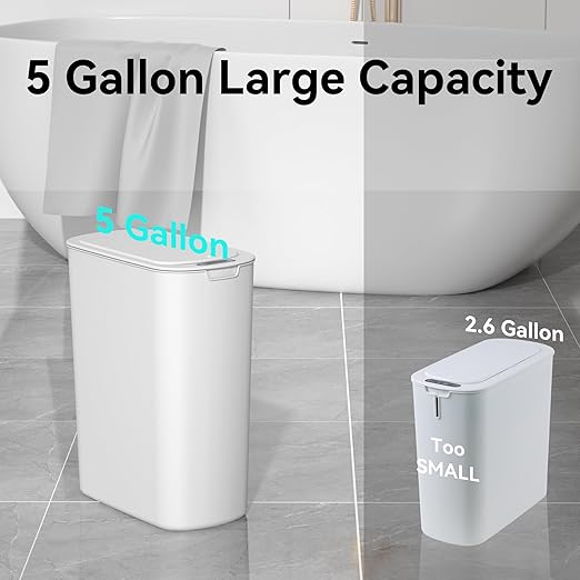 5 Gallon Motion Sensor Bathroom Trash Can Automatic Garbage Cans with Lid Touchless Smart Slim Plastic Trash Bin for Kitchen Bedroom Toilet Office Living Room