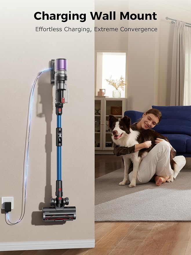 Proscenic Cordless Vacuum Cleaner 45Kpa 55Mins Runtime 180°Bendable Wand Vacuum Cleaners for Home with Green Light Anti-Tangle Brush Rechargeable Lightweight Stick Vacuum for Pet Hair P16(Blue)
