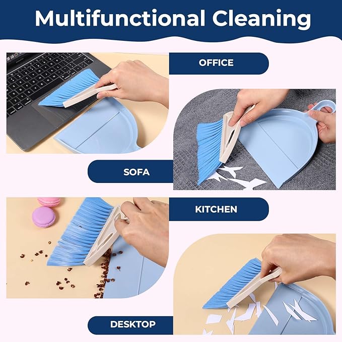 9 Pack Mini Dust Pan and Brush Set Small Hand Broom and Dustpan Set with Handle - 3 Colors Plastic Cleaning Tools for Desk Table Keyboard Car Pet Food Crumbs