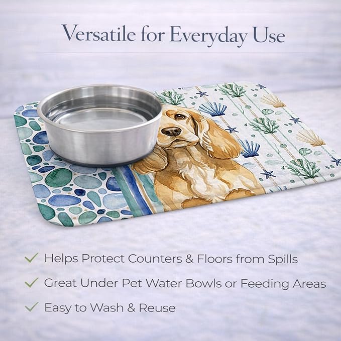 Caroline's Treasures Buff Cocker Spaniel Coastal Sea Glass Dish Drying Mat Absorbent Dish Drying Mat Pad for Kitchen Counter Dish Drainer Mat for Countertop 14 x 21 Multicolor