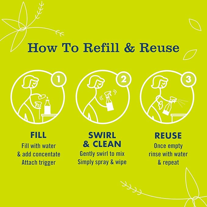 MRS. MEYER'S CLEAN DAY Multi-Surface Everyday Cleaner Concentrated Refills 4 Concentrated Refills (2 Fl. Oz. each) Lemon Verbena Scent Makes 64 Fl. Oz. Total
