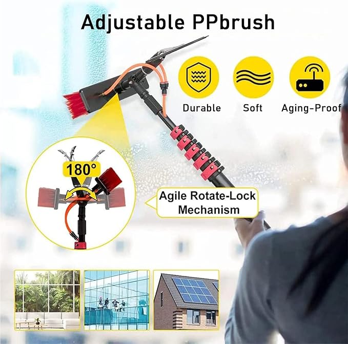 Window Cleaning Set Window Cleaner Glass System Cleaning Equipment Tools Scrubbing Brush and Hose Scrubber with Squeegee 10.8m/36ft35cmbrushhead-6M/20FT
