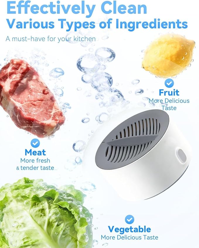 Fruit and Vegetable Washing Machine 3-Minute Clean Electrolysis Purifier Technology IPX7 Waterproof Magnetic Charging Portable Food Purifier for Veggies Seafood and Meat (1PCS)