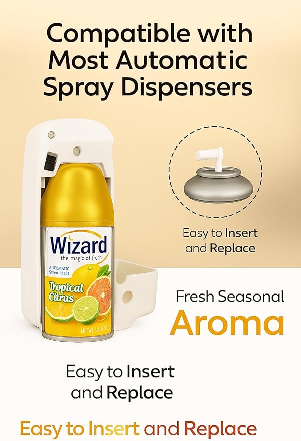 Wizard Automatic Spray Refill Fresh Favorites Variety Pack 12-Count (Sweet Vanilla Lavender Freshly Picked Lavender Rose Bouquet Tropical Citrus) Fits Air Wick &amp Glade Automatic Sprayers.