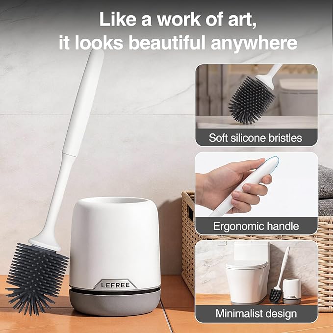 Lefree 2 Pack Silicone Toilet Brush Set with Ventilated Holder Floor Standing &amp Wall Mounted Toilet Scrubber