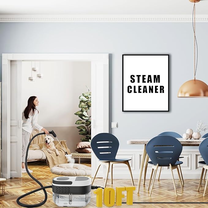 Steam Cleaner - 3-Level Adjustable Handle 15s Heat-Up - Steamer for Cleaning with 10pcs Accessories - Portable Steam Cleaner for Home for Car Dirt Grease Grout Tile Floor Couch Furniture-White