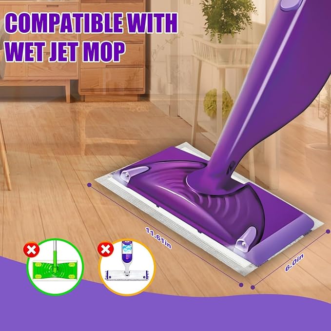 60 Count Wet Jet Pads Compatible with Swiffer Wet Jet Spray Mop Wet Jet Pads Refill for All Purpose Multi-Surface Hardwood Floor Cleaning 4 Layers Thickened and Super Absorbentl.