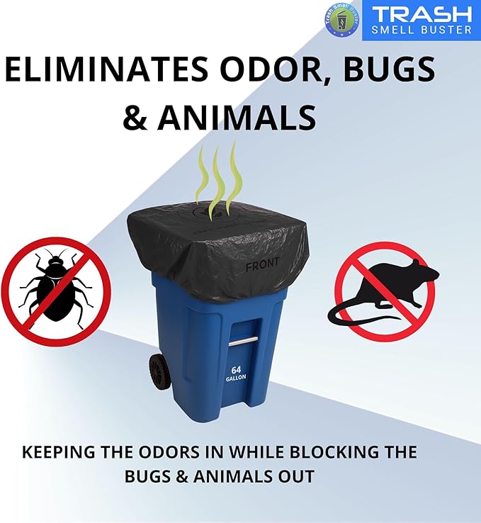 Trash Can Smell Eliminator Cover Odor Eliminating Bag with Optional Straps Lemon Scented Durable Chemical Free 64 Gallon 2 Pack