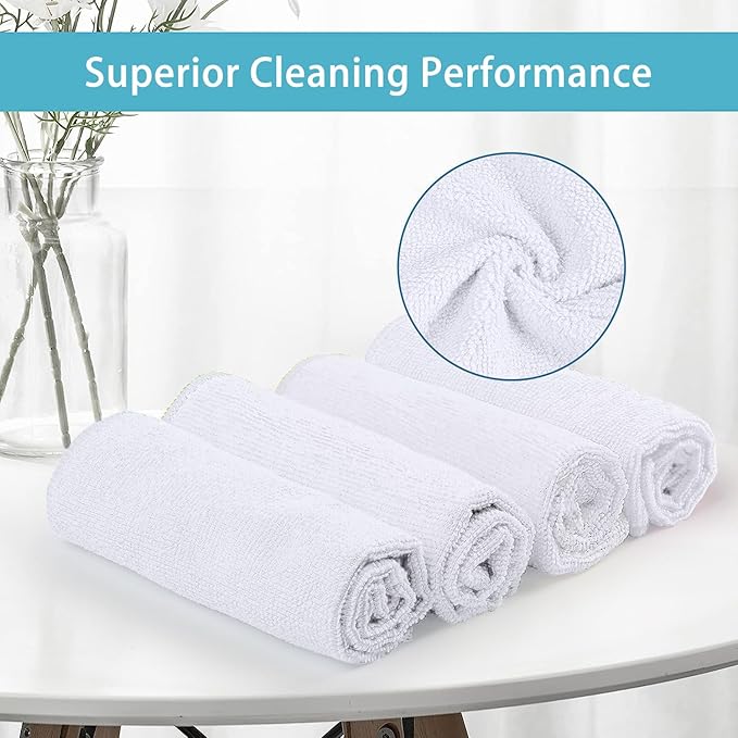 HOMEXCEL White Microfiber Cleaning Cloth 100 Pack Microfiber Towel for Cars Lint Free Scratch-Free Highly Absorbent and Cleaning Rags for House Window and Glass Cars TV Screen 11.5 X11.5 inch