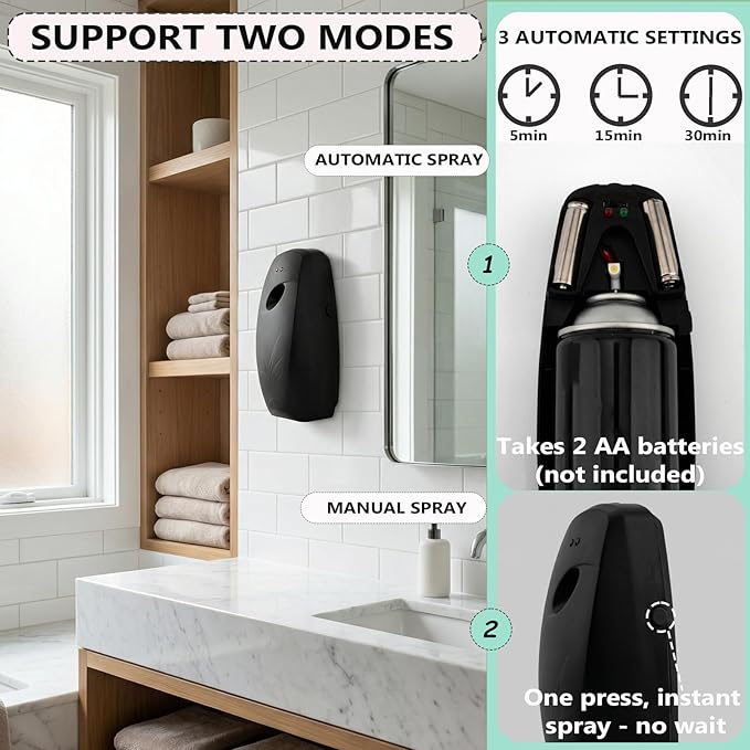 Automatic Spray Dispenser – 4-Pack Room Spray Air Freshener Wall Mounted or Desktop Design for Home &amp Commercial Use – Battery Operated Air Freshener(Black)