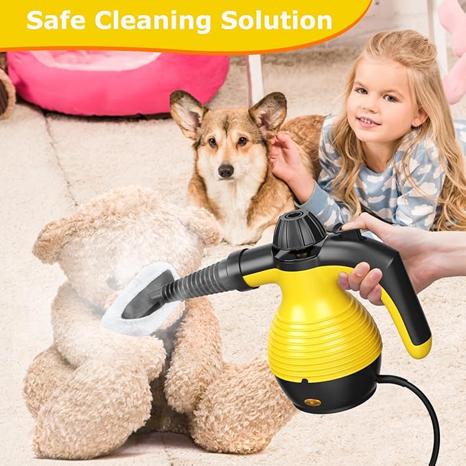 COSTWAY Handheld Steam Cleaner 1050W Portable Household Steamer with 9 Accessories 12 oz Water Tank Multipurpose Pressurized Steam Cleaning Machine for Floor Window Grease Grime (Yellow)