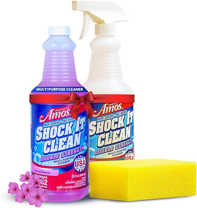 Professor Amos Shock It Clean MultiPurpose Cleaner Double Strength Concentrate All Purpose Carpet Jewelry Upholstery Leather Stain Remover &amp Floor Cleaner (Spring Breeze 32 Oz)