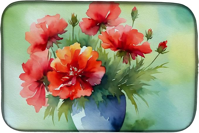Caroline's Treasures DAC1699DDM Ohio Scarlet Carnations in Watercolor Dish Drying Mat Absorbent Dish Drying Mat Pad for Kitchen Counter Dish Drainer Mat for Countertop 14 x 21 Multicolor