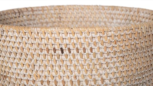 KOUBOO Loma Round Rattan Paper Waste Basket Trash Can Bathroom Garbage Bin Bedroom Kitchen Office Home Desk Small Wicker Bin for Waste Paper Latte