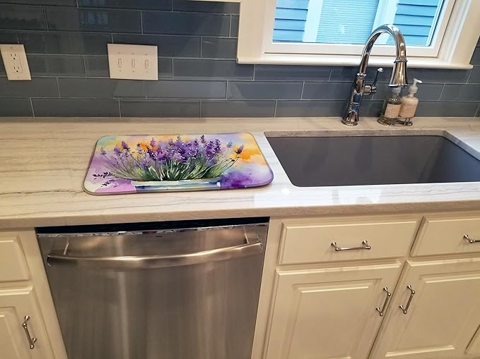 Caroline's Treasures DAC1584DDM Lavender in Watercolor Dish Drying Mat Absorbent Dish Drying Mat Pad for Kitchen Counter Dish Drainer Mat for Countertop 14 x 21 Multicolor