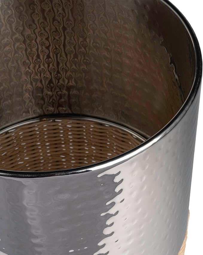 happimess HPM1102B Asher Modern 4.13-Gallon 2-Tone Natural Wicker/Metal Cylinder Waste Basket Chrome/Natural for Home Bathroom Living Room Office Bedroom Kitchen