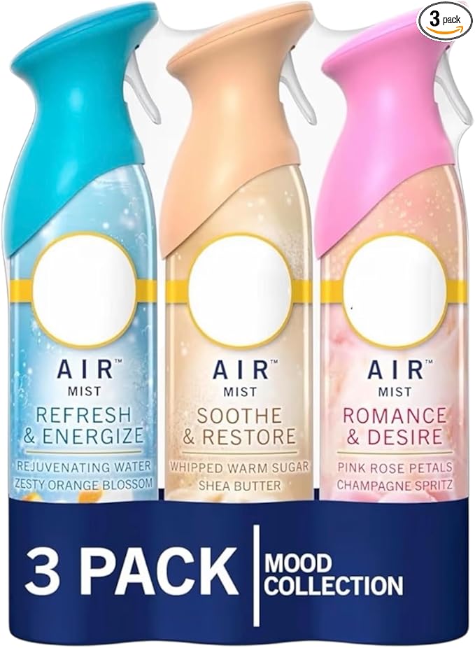 Air Mist Room Air Freshener Spray Odor-Fighting for Home Bathroom and Kitchen Refresh &amp Energize Soothe &amp Restore Romance &amp Desire Scents 8.8 oz Aerosol Can 3 Count