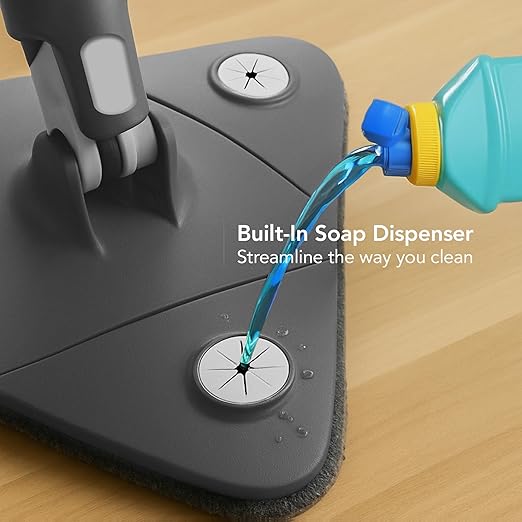 OVENTE Wall Cleaner Mop with 50 Adjustable Handle Squeegee Reusable and Easy to Clean Microfiber Pad 360° Triangular Cleaning Tool Duster for Painted Walls/Baseboard/Window/Floor Grey CTM311GY