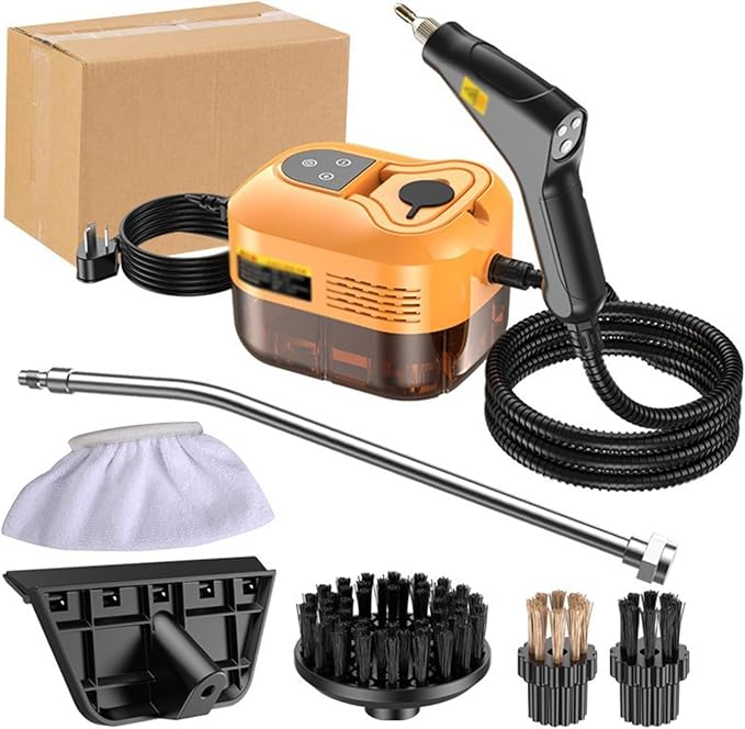 Handheld Steam Cleaner 1500W High Pressure Steamer With 3 Brush Heads 15s Heat-Up 6-Level Temp 1.2 L Water Tank Portable Steam Cleaning Machine for Car Kitchen Bathroom(Style4)