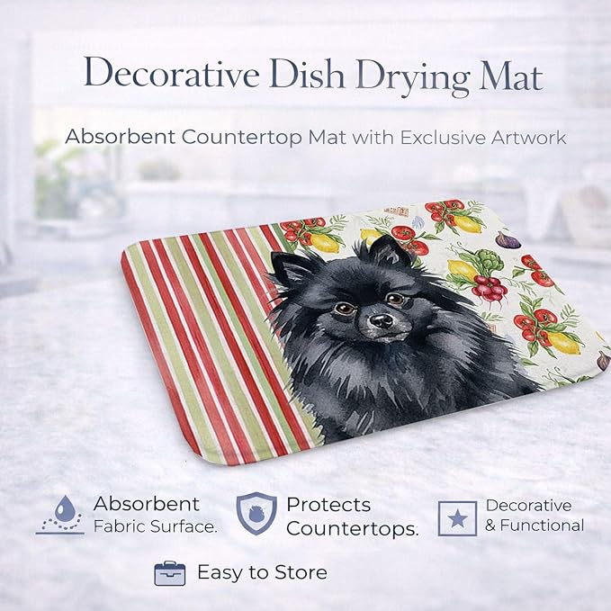 Caroline's Treasures Black Pomeranian Vegetables Dish Drying Mat Absorbent Dish Drying Mat Pad for Kitchen Counter Dish Drainer Mat for Countertop 14 x 21 Multicolor