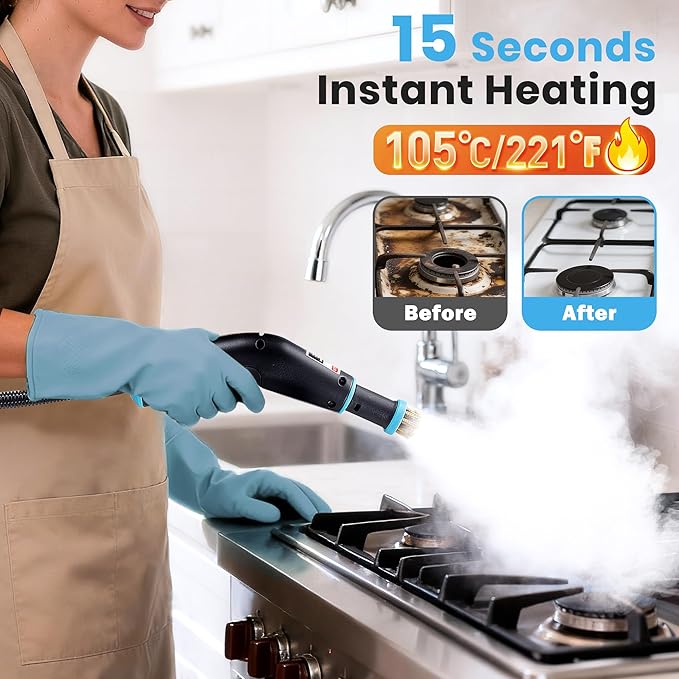 Steam Cleaner 6-Level Adjustable Steam 15s Heat-Up 1250ML Tank 7ft Extended Hose Portable Steamer for Cleaning with 18 pcs Accessories for Home for Dirt Grease Grout Tile Floor Car