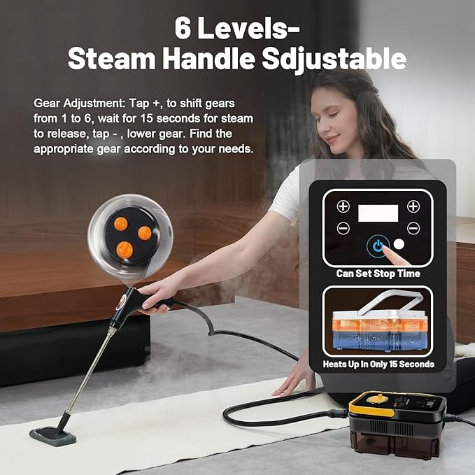 Steam Cleaners 2500W High Pressure Steamer for Cleaning Handheld Portable Steam Cleaner 15s Fast Heat-Up &amp 42.3oz Tank Steamer Cleaner for Home Car Kitchen Bathroom Floor Grout Tile
