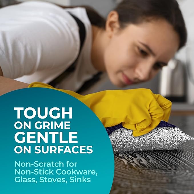 HELOMOR 12 Pack Dish Wash Sponges for Kitchen Heavy Duty Non Scratch Dish Sponge Wire Scrub Sponges for Cleaning Cookware Glass Countertops Pans Pots with Special Scrubbing Strip
