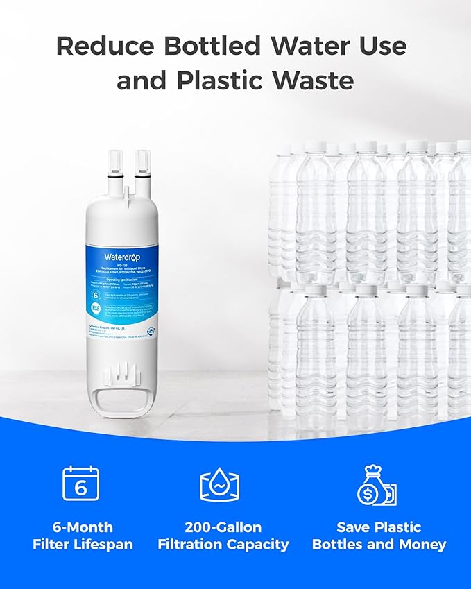 Waterdrop EDR1RXD1 Replacement for Filter 1 W10295370A EDR1RXD1B P8RFWB2L P4RFWB WD-F38 46-9081 46-9930 Refrigerator Water Filter 4 Pack
