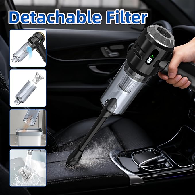 Sycoodeal Handheld Car Vacuum Cleaner 25000PA Strong Cyclonic Suction Portable Mini Vacuum Cordless with Digital Display Lightweight Handheld for Pet Hair Car Home Office Kitchen(Silver)
