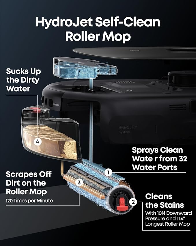 eufy Robot Vacuum E25 20000 Pa Turbo SuctionRoller Mop with HydroJet System All-in-One Robot Vacuum and Mop Combo Edge-to-Corner Cleaning Zero-Tangle Design AI Obstacle Avoidance (Upgraded)