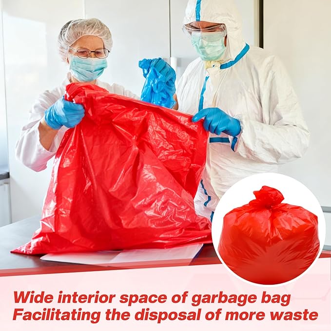 50 Pack Biohazard Waste Bags 30 Gallon Red Trash Liner 31.5 x 35.4 No Leak Trash Bags for Hospital Use Infectious Waste Disposal