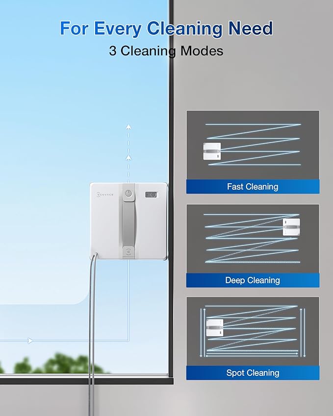 ECOVACS WINBOT Mini Window Cleaning Robot - Compact Design Dual Nozzles with Ultrasonic Spray 9-Stage Protection System Intelligent Path Planning 3 Cleaning Modes Anti-Slipping System