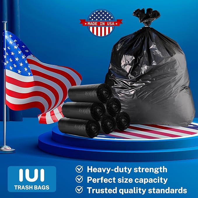 IUI 30-33 Gallon Trash Bags 250 Count 32 x 38 Black Garbage Bags for Home Kitchen Waste Lawn and Leaf Durable &amp Tear-Resistant Made in USA