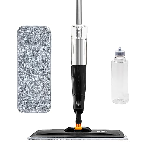 OVENTE Microfiber Spray Mop for Floor Cleaning with Refillable Bottle Washable and Reusable Pad 360° Spin Flat Cordless Wet Scrubber for Hardwood Ceramic Laminate and Vinyl Tiles Black CTM121BGD