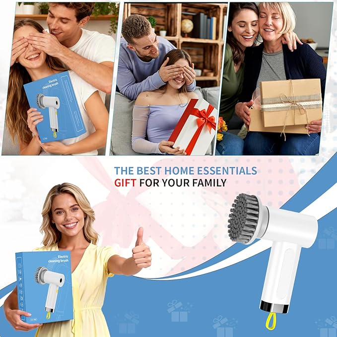3000mAh Cordless Electric Spin Scrubber 20W High-Torque IPX7 Waterproof Cleaning Brush with 6 Replaceable Heads Dual Speed 150-180 Mins Runtime for Kitchen Bathroom Car