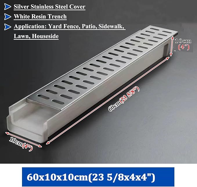 Channel Drainage System Removable Drain Cover Low/Deep Profile Trench Drain Outdoor Drain Grate and U Channel for Landscape and Yard Drainage