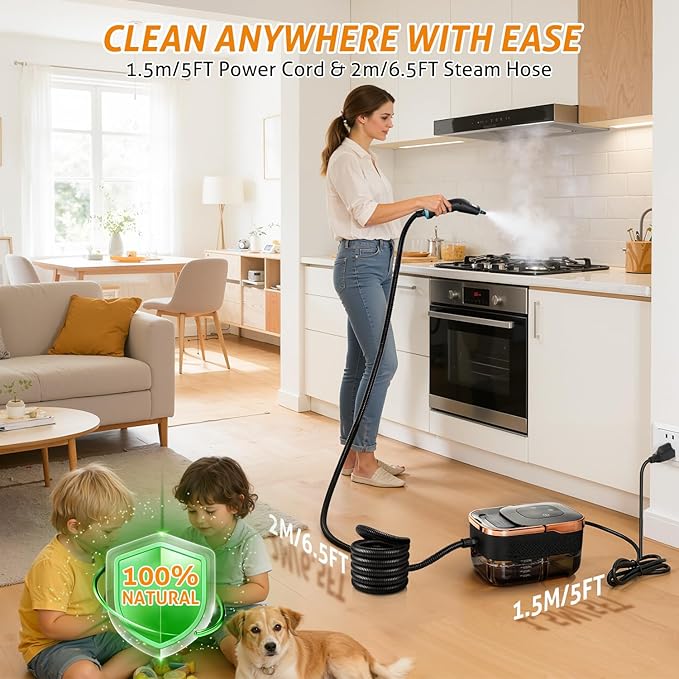 WICHEMI High Pressure Steam Cleaner Handheld Steam Cleaner Steamer for Cleaning Electric Steam Cleaning Machine for Home Kitchen Auto Car Detailing (Black+Rose Gold)