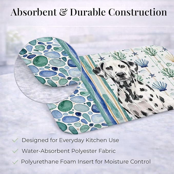 Caroline's Treasures Dalmatian Coastal Sea Glass Dish Drying Mat Absorbent Dish Drying Mat Pad for Kitchen Counter Dish Drainer Mat for Countertop 14 x 21 Multicolor
