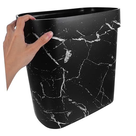 Cabilock Narrow Marble Pattern Trash Can Oval Shaped Plastic Wastebasket for Bathroom Kitchen and Bedroom Lidless Design for Quick Disposal and Elegant Rubbish Bin