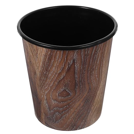Wood Grain Trash can 1.8 Gallon Plastic Wastebasket Open Top Small Round Garbage Bin for Home Office Bathroom Living Room Imitation Wood Style