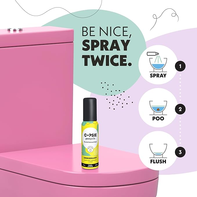 OOPSIE POOPSIE - Lemon Bergamont - Before &amp After You Go Toilet Spray 2oz - Portable Odor Eliminator - 4 Pack