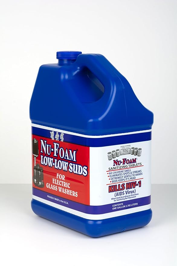 Nu-Foam Low Low Suds Liquid Detergent for Bar Glassware - Original Streak-Free Solution - Hand Washing Bar Tavern Brewery Supplies - Concentrated - 1 Gallon (Pack of 1)