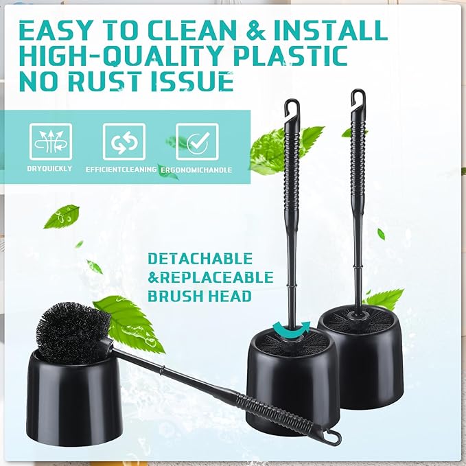 Roshtia 12 Sets Toilet Brush and Holder Set for Bathroom Toilet Bowl Brush Scrubber with Caddy for Deep Cleaning 14.57 Height (Black)