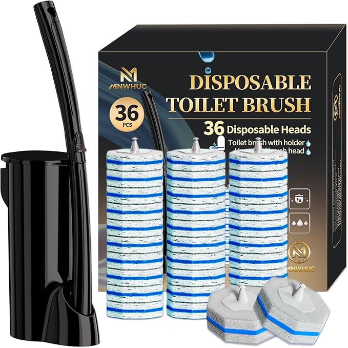 Disposable Toilet Bowl Brush with 36 Toilet Wand Refills Pads Replacement Heads Toilet Cleaning StickToilet Bowl Cleaner Wands Holder and Set Toilet Cleaning System Starter Kit