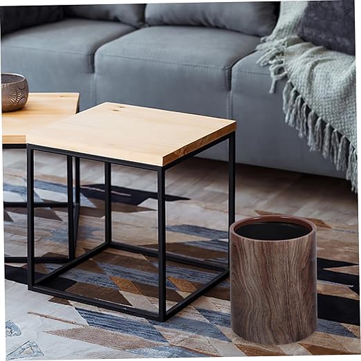 Unomor Imitation Wood Grain Trash Can Vintage Style Wastebasket for Home Office Bathroom and Kitchen No Lid Capacity Modern Elegant Design Multi Scene Use