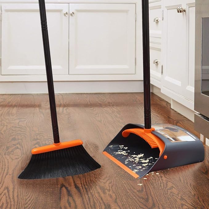 TreeLen Broom and Dustpan Set with 52 Long Handle for Home Kitchen Room Office Lobby Floor Use Upright Stand Up Stand Up Broom with Dustpan Combo