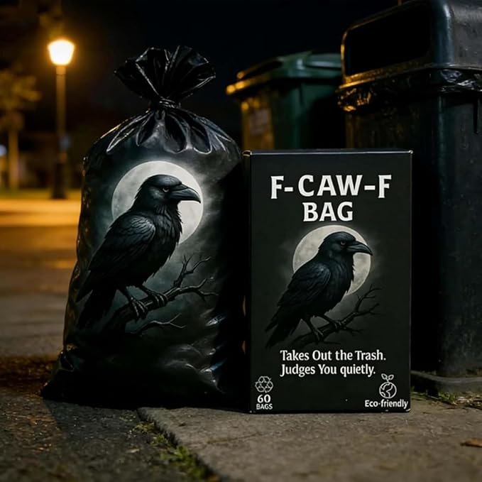 F-CAW-F Trash Bags 60 Count Funny Crow Design Eco-Friendly Waste Bags Humorous Takes Out the Trash Judges You Quietly Leak-Proof Tear-Resistant for Home Office and Outdoor Use (2 PCS)