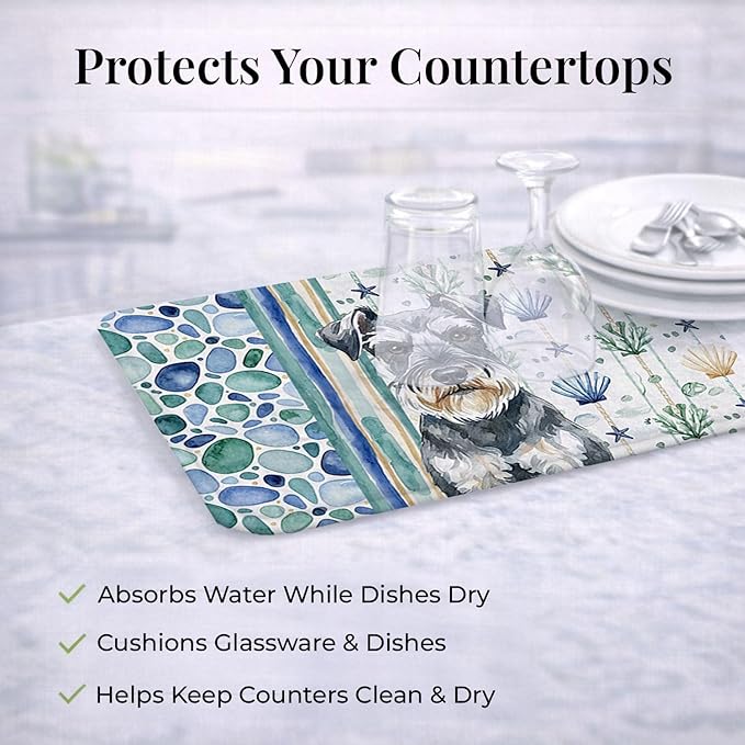 Caroline's Treasures Schnauzer Coastal Sea Glass Dish Drying Mat Absorbent Dish Drying Mat Pad for Kitchen Counter Dish Drainer Mat for Countertop 14 x 21 Multicolor